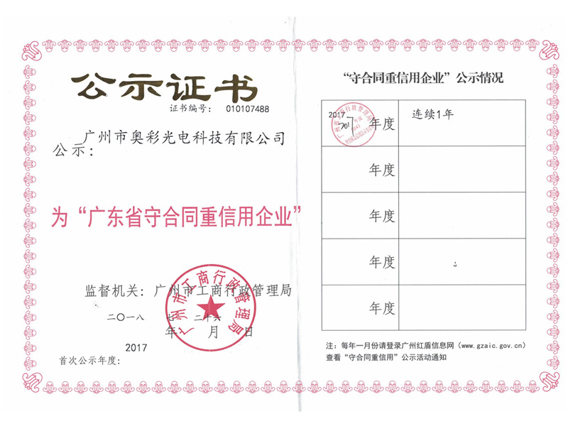广东省守合同重信用企业